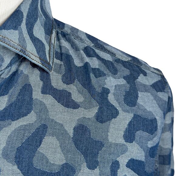 Robert Graham Romero Button Shirt Men’s Large Indigo Blue Camo Tailored Fit New - Picture 3 of 12